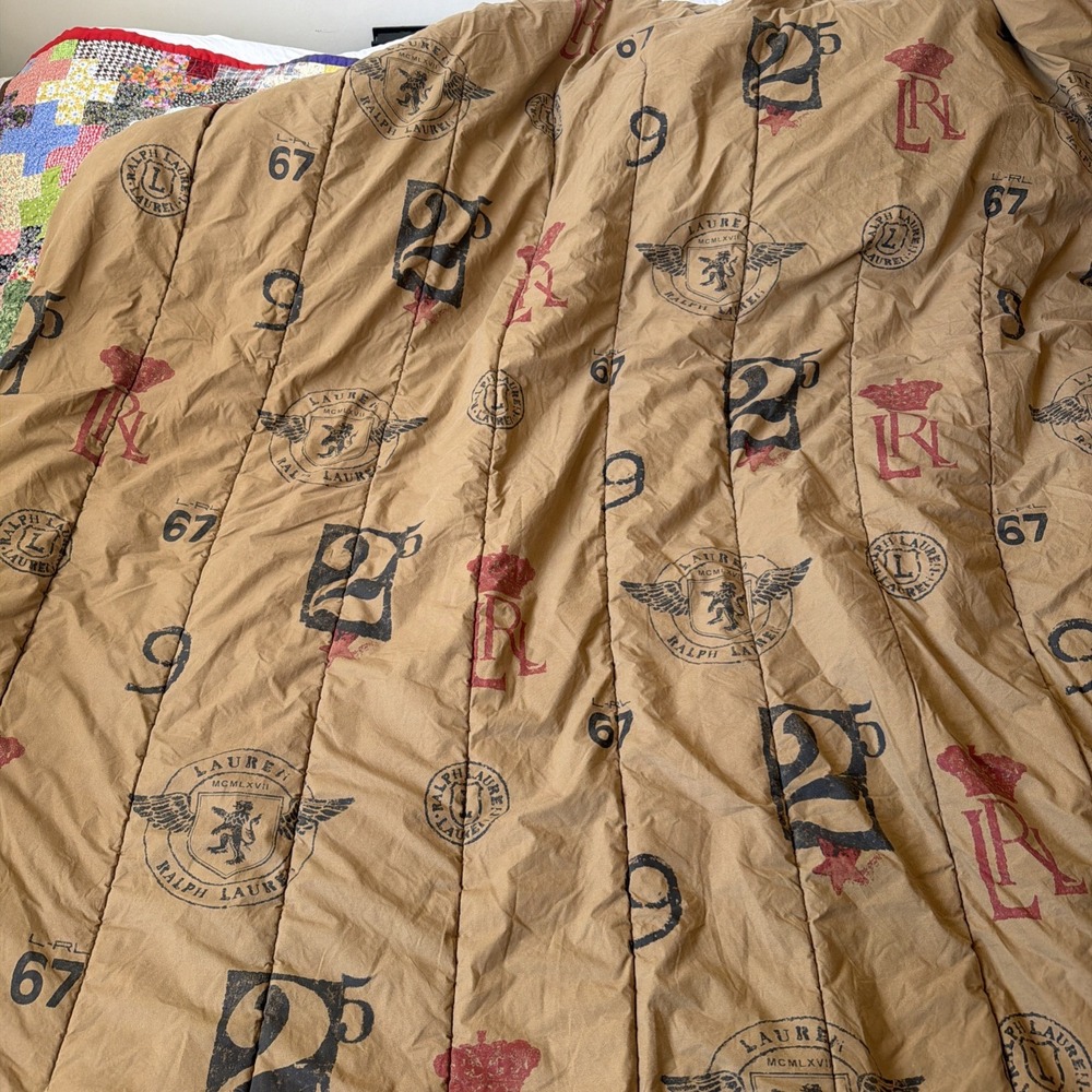 Ralph Lauren Twin Duvet Cover Tan Khaki Crest RL67 Polo Cotton Bedding Vintage